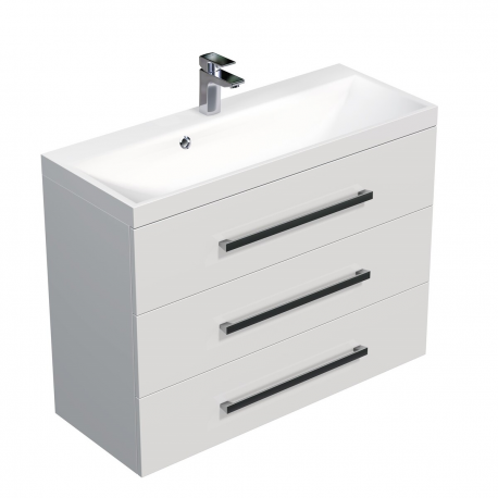 Meuble de salle de bain avec lavabo Naturel Cube Way 100x76,5x40 cm blanc brillant (CUBE21003BL)