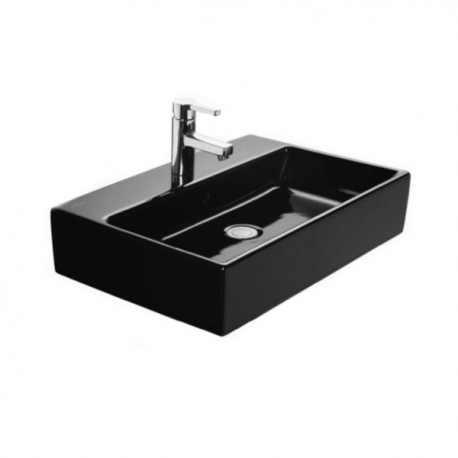 Memento Lavabo 60x42cm avec trou pour robinetterie et trop plein, Glossy Black Ceramicplus (51336LS0)