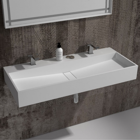 Vasque à suspendre en Solid Surface - 120 x 50 x 15cm - Blanc mate