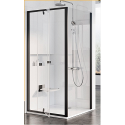 cabine de douche carrée avec porte à pivot et paroi fixe 90x90cm