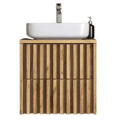 Meuble salle de bain pour vasque à poser plan chêne 60 cm - Delano