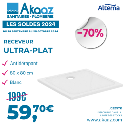 Receveur à poser ou à encastrer ultra plat 80x80cm anti-dérapant en céramique, Blanc