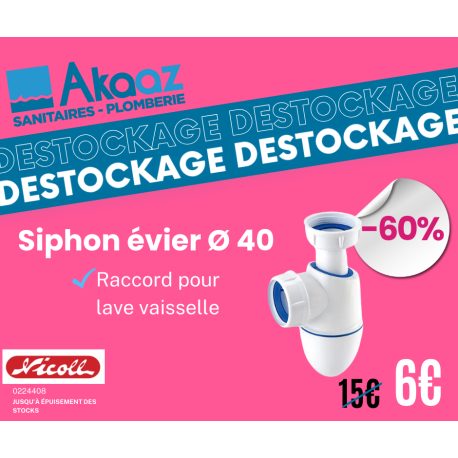 Easyphon Siphon avec joint comprimé pour évier, avec raccord pour lave-vaisselle (0224408)