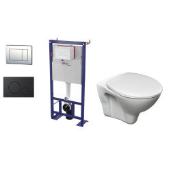 Pack WC : Bâti SATAMS + WC Cersanit Sline Pro blanc+ fixations+ plaque