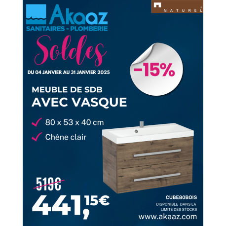 Meuble & lavabo 80x40cm "Cube Way", Chêne Wellington