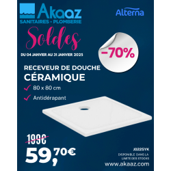 Receveur à poser ou à encastrer ultra plat 80x80cm anti-dérapant en céramique, Blanc