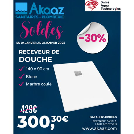 Receveur de douche 140x90cm "Alek B-Way" en marbre coulé, Gris