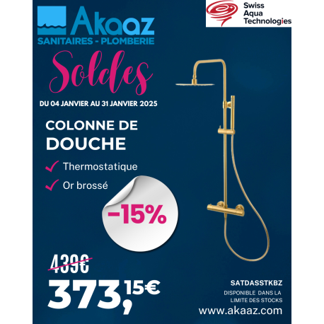 Colonne de douche SAT DARK au mur avec thermostatique or brossé SATDASSTKBZ