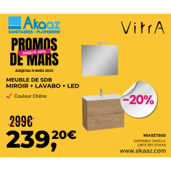 Mia Meuble 79x61x39,5 cm pour salle de bain avec miroir, lavabo et éclairage LED, Chêne (MIASET80D)