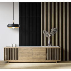 Lattes de décoration - lambris lamellé noir 275x176x3mm fond chêne