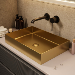 Vasque à poser Timless 55x38x11cm + bonde, acier inox, Or Brossé
