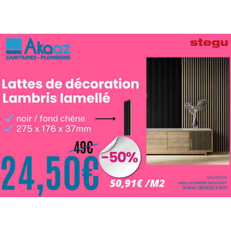 Lattes de décoration - lambris lamellé noir 275x176x3mm fond chêne