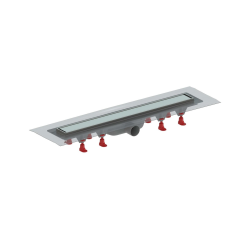 Caniveau de douche Project 75cm acier inox avec grille,pieds,siphon,isolation débit 56l/min