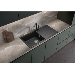 Evier à encastrer 100x50cm avec égouttoir réversible en granite, noir