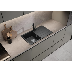 Evier à encastrer 76x44cm avec égouttoir réversible en granite, noir