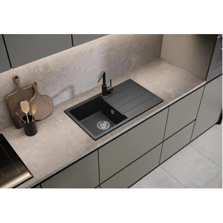 Evier à encastrer 76x44cm avec égouttoir réversible en granite, noir