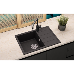 Evier à encastrer 62x44 cm avec égouttoir réversible en granite, Noir
