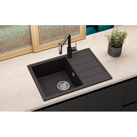 Evier à encastrer 62x44 cm avec égouttoir réversible en granite, Noir