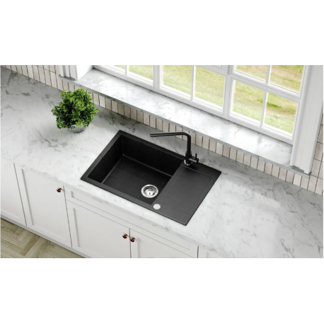 Evier à encastrer 78x50cm avec égouttoir réversible en granite, Noir