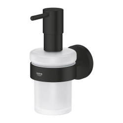 Distributeur de savon & support Essentials en verre dépoli, Noir Mat