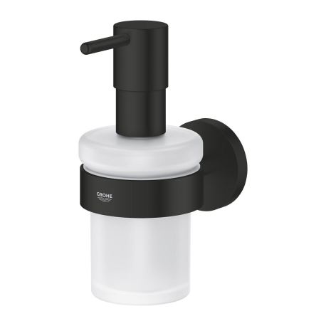 Distributeur de savon & support Essentials en verre dépoli, Noir Mat