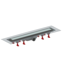 Caniveau de douche Project 75cm acier inox avec grille,pieds,siphon,isolation débit 56l/min