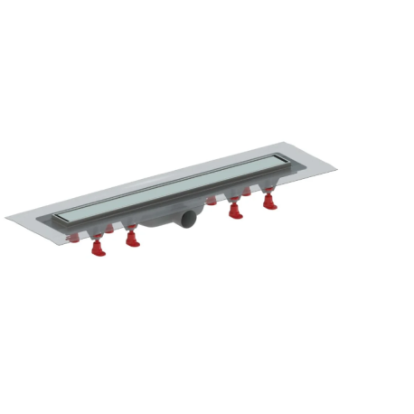 Caniveau de douche Project 75cm acier inox avec grille,pieds,siphon,isolation débit 56l/min
