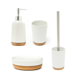 Set porte savon,distributeur,porte brosse à dent et brosse WC Ella, Blanc