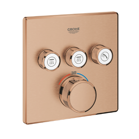 Mitigeur douche encastré thermostatique 3 sorties Grotherm SmartControl, Warm Sunset Brossé