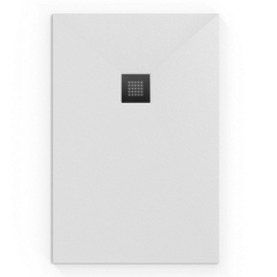 Alek Receveur de douche rectangulaire 100 x 80 cm avec siphon, en marbre coulé , Blanc (SATALEK10080B-S)