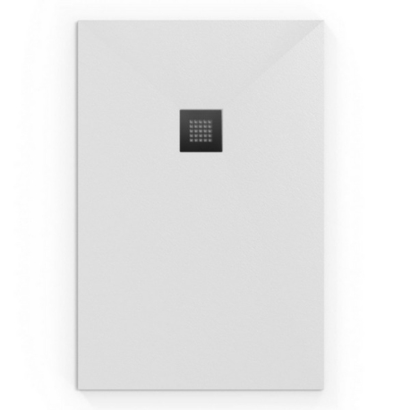 Alek Receveur de douche rectangulaire 100 x 80 cm avec siphon, en marbre coulé , Blanc (SATALEK10080B-S)