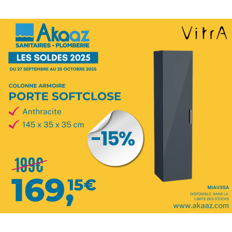 Mia armoire 145x35x35 cm pour salle de bain, porte softclose, blanc brillant (MIAV35B)
