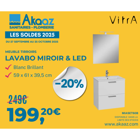 MEUBLE SDB AVEC MIROIR, LAVABO ET LED 59x61x39,5 BLANC