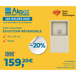 Evier à encastrer 76x44 cm avec égouttoir réversible en granite, Jasmin
