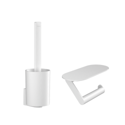 Ensemble d'accessoires brosse & support + dérouleur papier & tablette WallStoris, Blanc Mat
