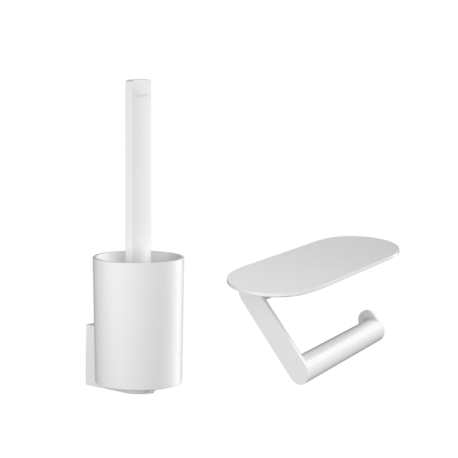Ensemble d'accessoires brosse & support + dérouleur papier & tablette WallStoris, Blanc Mat