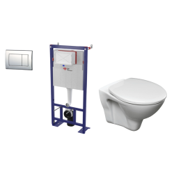 Pack WC : Bâti SATAMS + WC Cersanit Sline Pro blanc+ fixations+ plaque