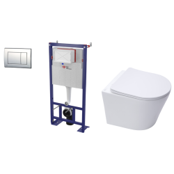 Pack WC : Bâti SATAMS + WC Infinitio blanc brillant + plaque