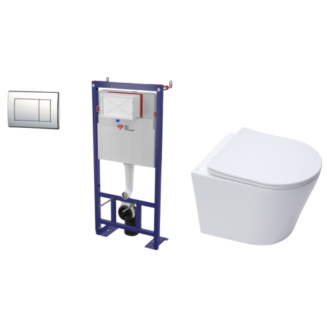 Pack WC : Bâti SATAMS + WC Infinitio blanc brillant + plaque