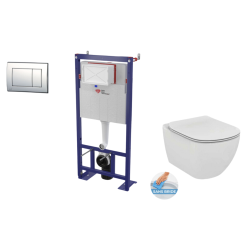 Pack WC : Bâti autoportant + cuvette Tesi Aquablade blanche + plaque de commande