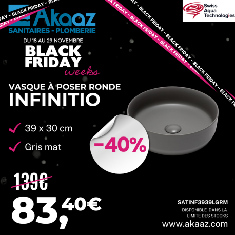 Swiss Aqua Technologies Vasque à poser Infinitio 39 x 39 x 12 cm sans trop-plein, blanc (SATINF3939M)