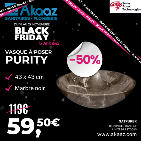 Vasque à poser Purity 43x43cm, Marbre noir