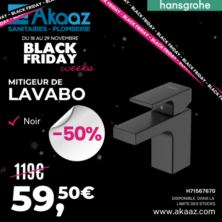 Mitigeur de lavabo 70cm "Vernis Shape", Noir