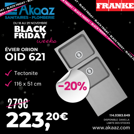 Evier Orion OID 621 Tectonite® Noir 116x51cm