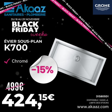 Évier K700 en acier inoxydable, Inox (31580SD1)