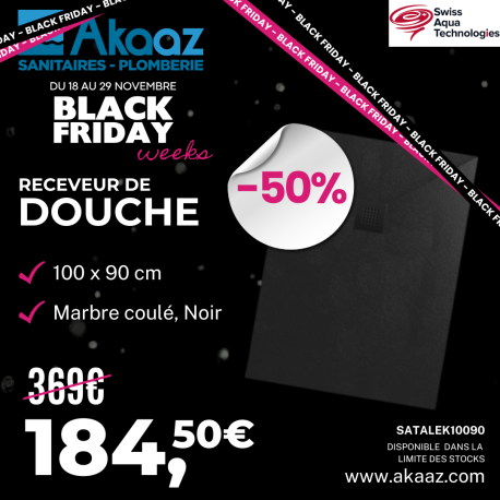 Alek Receveur de douche rectangulaire 100 x 80 cm avec siphon, en marbre coulé , Blanc (SATALEK10080B-S)