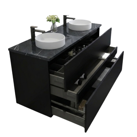 Meuble & lavabo 120cm Kobe, Noir laqué/mat