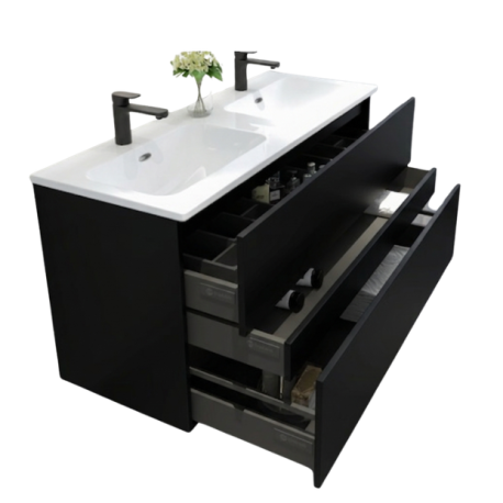 Meuble & lavabo 120cm Kobe, Noir laqué/mat