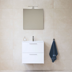 MEUBLE SDB AVEC MIROIR, LAVABO ET LED 59x61x39,5 BLANC