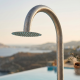 Douche extérieure eau chaude/froide compatible tuyau d'arrosage & rince-pieds, Inox 316L brossé (douche de tête ø250mm)